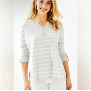 M15 Lilly Pulitzer Faraway Sweater‎ Heathered seaside Grey Stripe